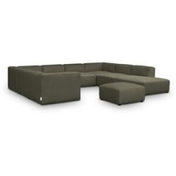 Canapé modulable panoramique 12 places ouvert à droite + pouf en velours côtelé vert kaki - Modulo