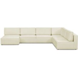Canapé d'angle à gauche panoramique modulable convertible 9/10 places en tissu bouclé beige - Harper Mod