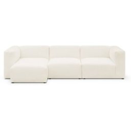Canapé d'angle à gauche modulable avec méridienne 4 places en tissu bouclette beige - Modulo