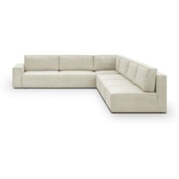 Canapé d'angle à droite convertible modulable 10 places avec coffre de rangement en velours côtelé beige - Harper Mod