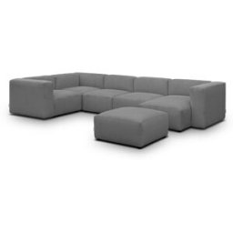 Canapé modulable panoramique 6 places avec méridienne à droite + pouf en velours côtelé gris clair - Modulo