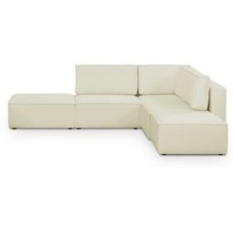 Canapé d'angle à droite modulable 4 places avec 2 poufs en tissu bouclé beige - Harper Mod