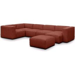 Canapé modulable panoramique 6 places avec méridienne à droite + pouf en velours côtelé rouille - Modulo