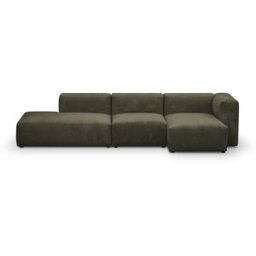 Canapé d'angle à droite modulable avec méridienne 5 places en velours côtelé vert kaki - Modulo