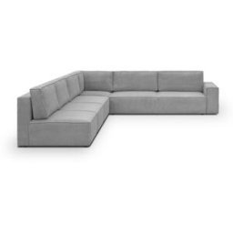 Canapé d'angle à droite modulable convertible 10 places en velours côtelé gris clair - Harper Mod