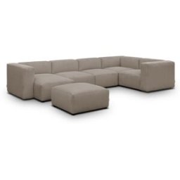 Canapé modulable panoramique 6 places avec méridienne à gauche + pouf en velours côtelé taupe - Modulo