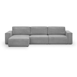 Canapé d'angle modulable 5 places en velours côtelé gris clair - Harper Mod