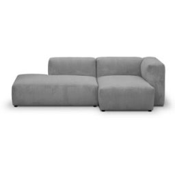 Canapé d'angle à droite modulable avec méridienne 3/4 places en velours côtelé gris clair - Modulo