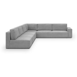 Canapé d'angle à gauche convertible modulable 10 places avec coffre de rangement en velours côtelé gris clair - Harper Mod