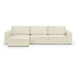 Canapé d'angle modulable 5 places en tissu bouclé beige - Harper Mod