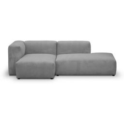 Canapé d'angle à gauche modulable avec méridienne 3/4 places en velours côtelé gris clair - Modulo