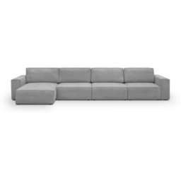 Canapé d'angle modulable 6/7 places en velours côtelé gris clair - Harper Mod