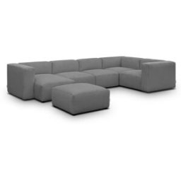 Canapé modulable panoramique 6 places avec méridienne à gauche + pouf en velours côtelé gris clair - Modulo
