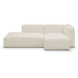 Canapé d'angle à droite modulable avec méridienne 3/4 places en tissu bouclette beige - Modulo