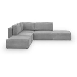 Canapé d'angle à gauche modulable 4 places avec 2 poufs en velours côtelé gris clair - Harper Mod