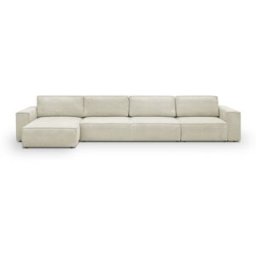 Canapé d'angle modulable convertible 7 places avec coffre de rangement en velours côtelé beige - Harper Mod