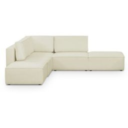 Canapé d'angle à gauche modulable 4 places avec 2 poufs en tissu bouclé beige - Harper Mod