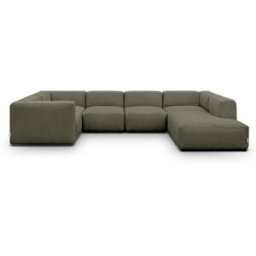 Canapé modulable panoramique 9 places ouvert à droite + pouf en velours côtelé vert kaki - Modulo