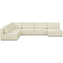 Canapé d'angle à droite panoramique modulable convertible 9/10 places en tissu bouclé beige - Harper Mod