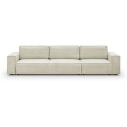 Canapé modulable convertible 5 places avec coffre de rangement en velours côtelé beige - Harper Mod