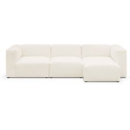 Canapé d'angle à droite modulable avec méridienne 4 places en tissu bouclette beige - Modulo