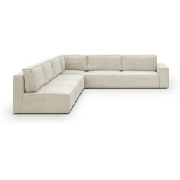 Canapé d'angle à gauche convertible modulable 10 places avec coffre de rangement en velours côtelé beige - Harper Mod