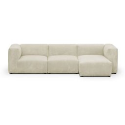 Canapé d'angle à droite modulable avec méridienne 4 places en velours côtelé beige - Modulo