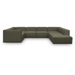 Canapé modulable panoramique 12 places ouvert à droite en velours côtelé vert kaki - Modulo