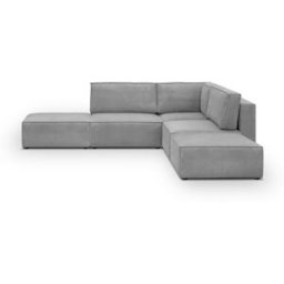 Canapé d'angle à droite modulable 4 places avec 2 poufs en velours côtelé gris clair - Harper Mod