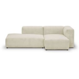 Canapé d'angle à droite modulable avec méridienne 3/4 places en velours côtelé beige - Modulo