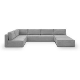 Canapé d'angle à gauche panoramique modulable convertible 10 places avec pouf en velours côtelé gris clair - Harper Mod