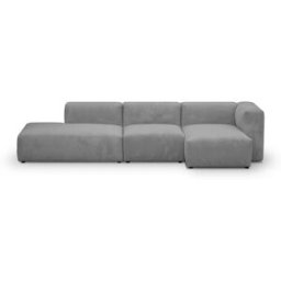 Canapé d'angle à droite modulable avec méridienne 5 places en velours côtelé gris clair - Modulo