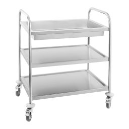 Chariot inox - 2 plateaux et 1 bac - 500 kg max. - Tubes ronds