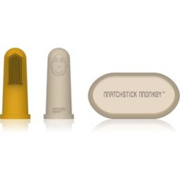 Matchstick Monkey Silicone Finger Toothbrush brosse à dents de doigt pour bébé avec étui Yellow/ Beige 2 pcs