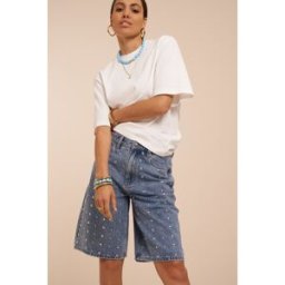 Short en jean bleu clouté My Jewellery Bleu femme