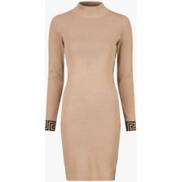 stand-prive.com Robe pull à col montant et motifs grec - Beige beige T.U female