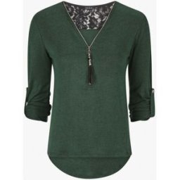 stand-prive.com Pull à manches retroussables et dentelle - Vert sapin vert-sapin 36 female
