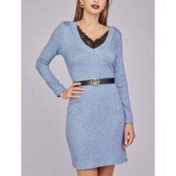 stand-prive.com Robe pull à col V en dentelle - Bleu bleu 36 female
