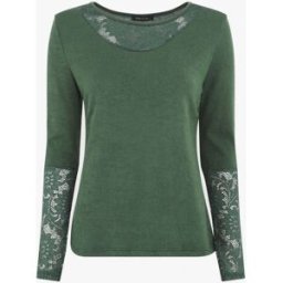 stand-prive.com Pull droit uni col et manches en dentelle - Vert foncé vert-fonce 36 female