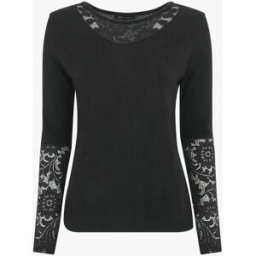 stand-prive.com Pull droit uni col et manches en dentelle - Noir noir 36 female