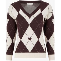 stand-prive.com Pull à col V motif carreaux et coeur - Marron/beige marron-beige 36/38 female