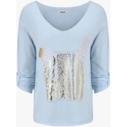 stand-prive.com Pull fin à flocage irisé et manches retroussables - Bleu ciel bleu-ciel 36 female