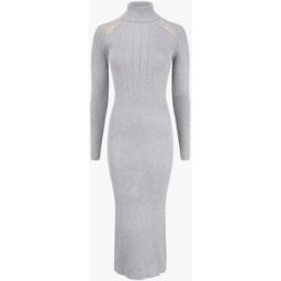 stand-prive.com Robe pull à col roulé et épaules à détail boutons - Gris clair gris-clair T.U female