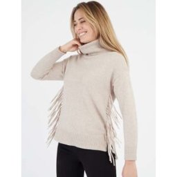 stand-prive.com Pull uni à col roulé et franges - Beige beige T.U female