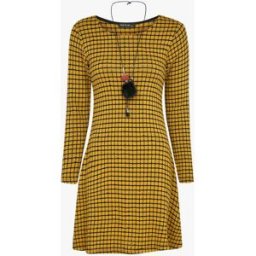 stand-prive.com Robe pull évasée à carreaux et manches longues - Moutarde moutarde 36/38 female