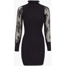 stand-prive.com Robe pull côtelée à col volanté et manches en dentelle - Noir noir 36/38 female