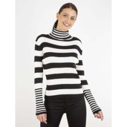 stand-prive.com Pull côtelé à rayures et à col roulé - noir/écru noir-ecru 36/38 female