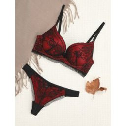 stand-prive.com Ensemble à fine broderie fleurie et string - Noir/rouge noir-rouge 100C/44 female