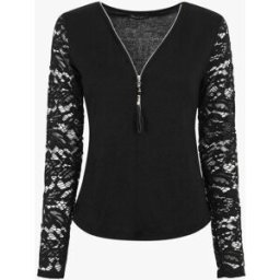stand-prive.com Pull droit uni manches en dentelle - Noir noir 36 female