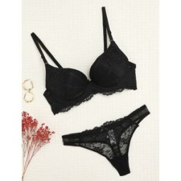 stand-prive.com Ensemble à jeu de broderie résille et string - Noir noir 100C/44 female